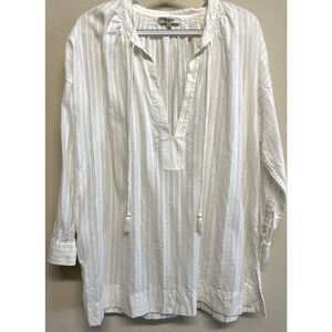 Madewell White Pop Over Tassel Long Sleeve Top Size M White Oversized Tunic
